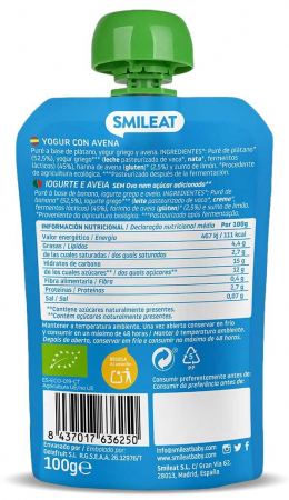 Gustare piure BIO din banane, iaurt si ovaz, +9 luni Smileat [1]