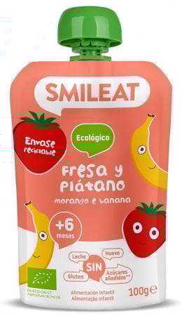 Lichidari - Gustare piure BIO din banane si capsuni, +6 luni Smileat