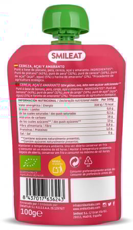 Gustare piure BIO din cirese, acai si amaranth, +8 luni Smileat [1]