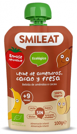 Lichidari - Gustare piure BIO din lapte de migdale, cacao si capsuni, +9 luni Smileat