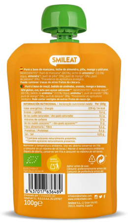 Gustare piure BIO din lapte de migdale, mango si ananas, +9 luni Smileat [1]