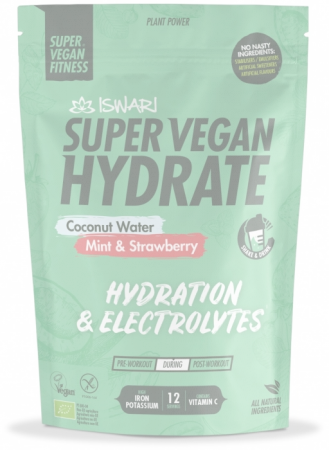 Hidratare in timpul antrenamentului - Hidrat Super Vegan BIO(in efort) apa de cocos, menta si capsuni Iswari
