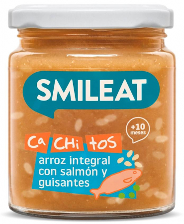 Borcanase cu fructe, legume, carne - Mancare din somon, mazare si orez integral, +10 luni Smileat