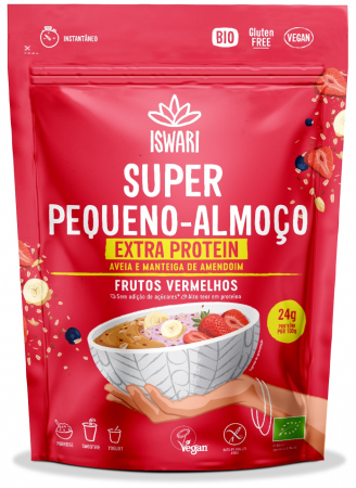 Superalimente - Mic dejun BIO fara zahar, extra proteine, cu ovaz si fructe de padure rosii Iswari