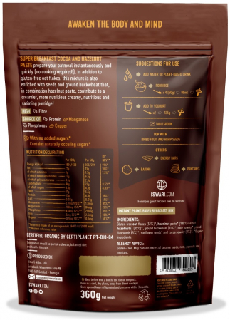 Mic dejun BIO fara zahar, cu ovaz, cacao si crema de alune padure Iswari [1]