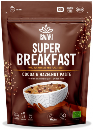 Energie, tonus si vitalitate - Mic dejun BIO fara zahar, cu ovaz, cacao si crema de alune padure Iswari