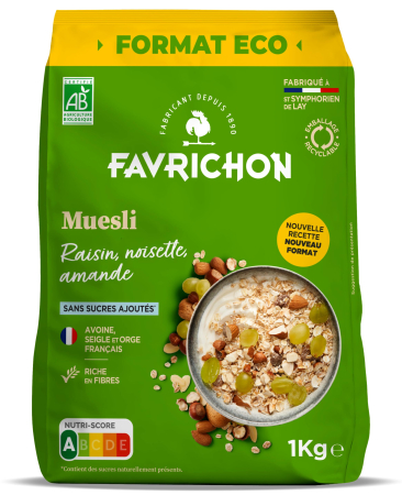 Alimente - Muesli fara zahar BIO cu stafide, alune de padure si migdale(format economic) Favrichon
