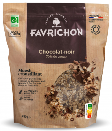 Cereale mic dejun - Musli BIO crocant cu ciocolata neagra Favrichon