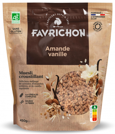 Cereale mic dejun - Musli BIO crocant cu migdale si vanilie Favrichon