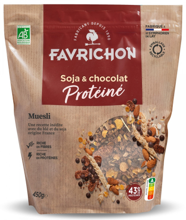 Cereale mic dejun - Musli BIO cu 43% proteine, soia si ciocolata Favrichon