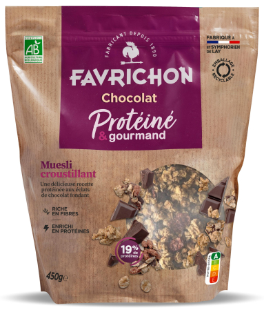 Cereale mic dejun - Musli crocant BIO cu 19% proteine si ciocolata Favrichon