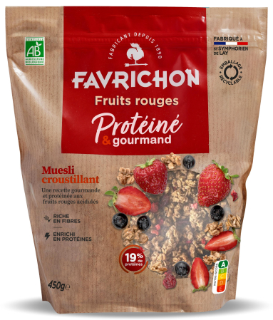 Cereale mic dejun - Musli crocant BIO cu 19% proteine si fructe de padure Favrichon