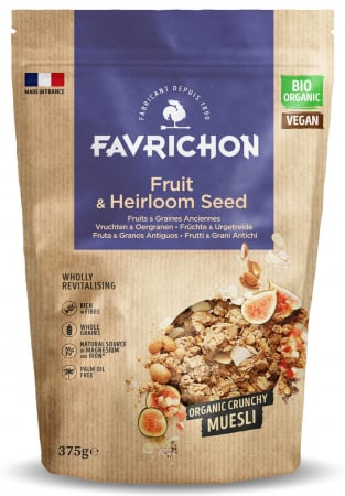 Lichidari - Musli crocant BIO cu fructe, migdale si seminte heirloom Favrichon