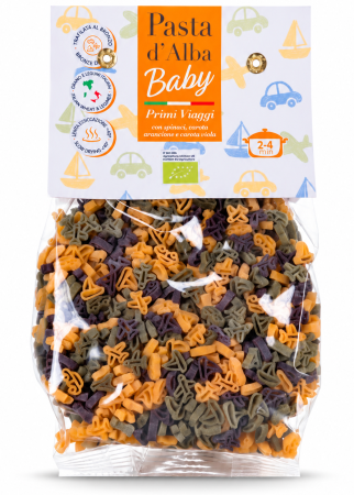 Produse pentru copii - Paste BIO din grau dur, spanac, morcov negru si morcov portocaliu Pasta d'Alba