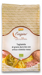 Paste din grau dur(SALE) - Paste tagliatelle BIO demeter din grau dur, urzica si sfecla rosie L'origine