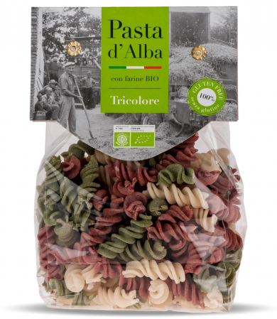Paste fara gluten din orez - Paste tricolore fusilli BIO din orez, spanac si sfecla rosie Pasta d'Alba