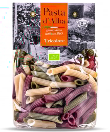 Paste tricolore - Paste tricolore penne BIO din grau dur, spanac si sfecla rosie Pasta d'Alba