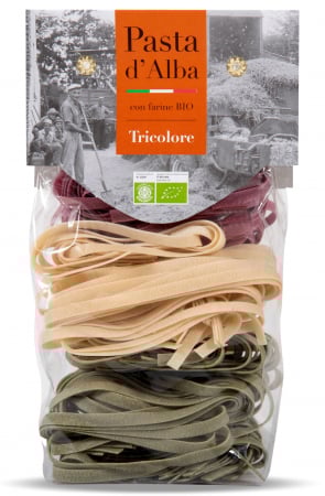 Paste tricolore - Paste tricolore tagliatelle BIO din grau dur, spanac si sfecla rosie Pasta d'Alba