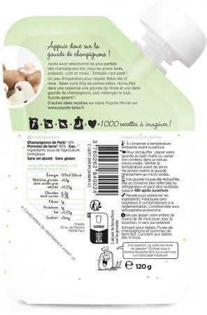 Piure BIO cu 41% ciuperci, +4/6 luni Popote [1]
