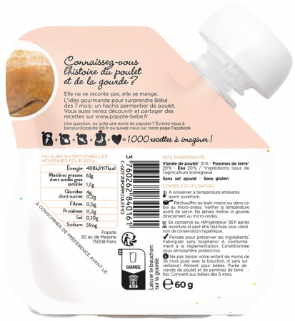 Piure BIO cu 51% carne de pui, +4/6 luni Popote [1]