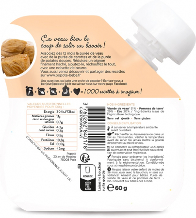 Piure BIO cu 51% carne de vitel, +4/6 luni Popote [1]