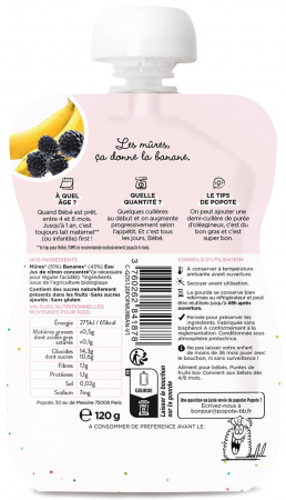 Piure BIO cu 51% mure si 43% banane, +4/6 luni Popote [1]