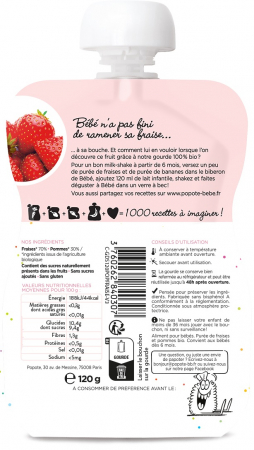 Piure BIO cu 70% capsuni, +4/6 luni Popote [1]