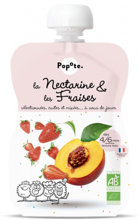 Piureuri cu fructe - Piure BIO cu 85% nectarine si 15% capsuni, +4/6 luni Popote