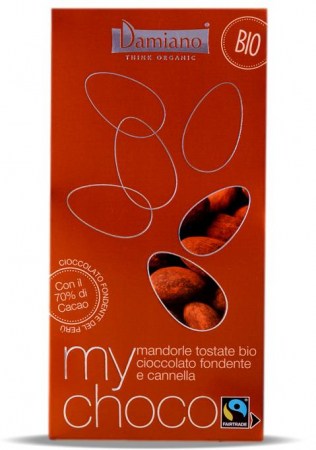 Praline cu ciocolata - Praline BIO de migdale invelite in ciocolata neagra cu scortisoara Damiano