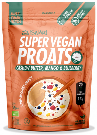 Alimentatie inainte de antrenament - Proats Super Vegan BIO cu afine, mango si crema de caju Iswari
