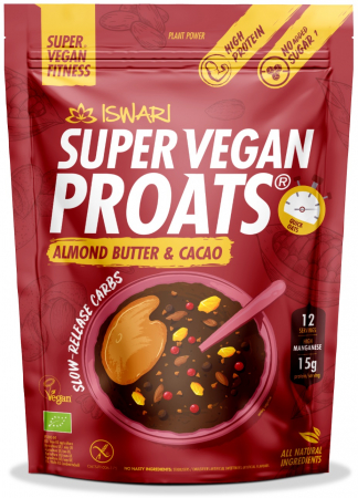 Alimentatie inainte de antrenament - Proats Super Vegan BIO cu cacao si crema de migdale(format mediu) Iswari