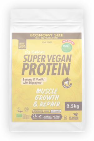 Lichidari - Proteina Super Vegan BIO(dupa efort) banane si vanilie cu DigeZyme(format XXL) Iswari