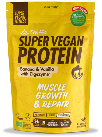 Proteine vegane pentru sportivi - Proteina Super Vegan BIO(dupa efort) banane si vanilie cu DigeZyme Iswari