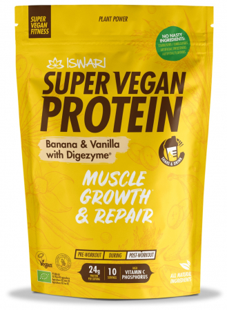 Proteina Super Vegan BIO(dupa efort) banane si vanilie cu dygezime Iswari [1]