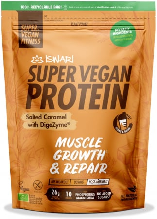 Proteine vegane pentru sportivi - Proteina Super Vegan BIO(dupa efort) caramel sarat Iswari