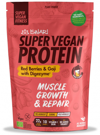 Proteine vegane pentru sportivi - Proteina Super Vegan BIO(dupa efort) fructe rosii si goji cu DigeZyme(format mediu) Iswari
