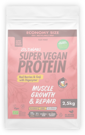 Lichidari - Proteina Super Vegan BIO(dupa efort) fructe rosii si goji cu DigeZyme(format XXL) Iswari