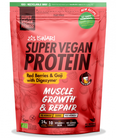 Proteine vegane pentru sportivi - Proteina Super Vegan BIO(dupa efort) fructe rosii si goji cu DigeZyme Iswari