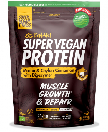 Proteine vegane pentru sportivi - Proteina Super Vegan BIO(dupa efort) mocha si scortisoara de Ceylon cu DigeZyme Iswari