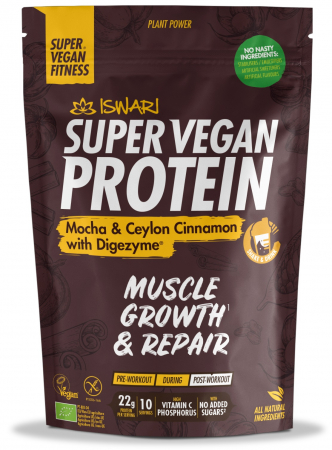 Proteine vegane pentru sportivi - Proteina Super Vegan BIO mocha si scortisoara de Ceylon cu DigeZyme(format mediu) Iswari