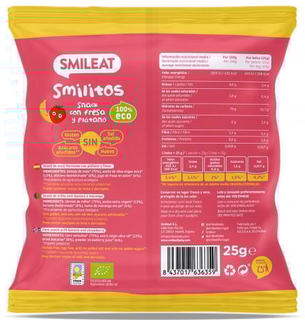 Pufuleti Smilitos BIO cu ulei de masline, banane si capsuni, +6 luni Smileat [1]