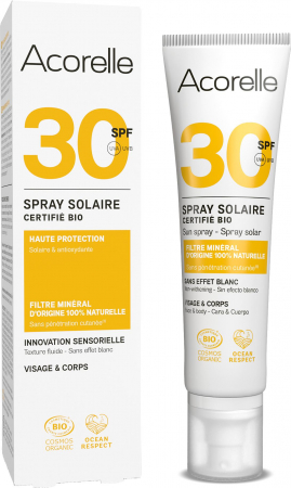 Spray BIO protectie solara pentru fata si corp SPF30, cu ulei de karanja si propolis Acorelle