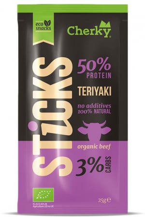Lichidari - Sticksuri BIO din carne de vita cu sos tamari Cherky, 25 g