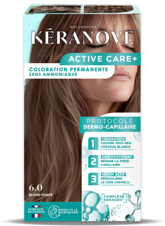 Vopsea pentru par - Vopsea permanenta pentru par, fara amoniac, 100% acoperire fire albe, blond inchis Keranove