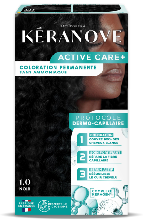Vopsea pentru par - Vopsea permanenta pentru par, fara amoniac, 100% acoperire fire albe, negru Keranove