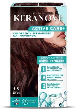 Vopsea pentru par - Vopsea permanenta pentru par, fara amoniac, 100% acoperire fire albe, saten aramiu Keranove