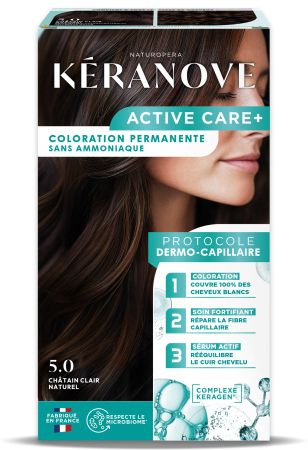 Vopsea pentru par - Vopsea permanenta pentru par, fara amoniac, 100% acoperire fire albe, saten deschis natural Keranove