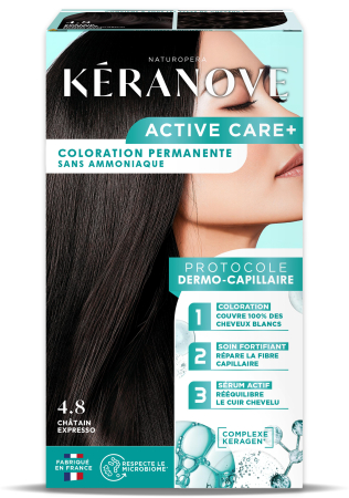 Vopsea pentru par - Vopsea permanenta pentru par, fara amoniac, 100% acoperire fire albe, saten inchis Keranove