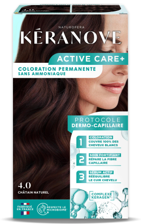 Vopsea pentru par - Vopsea permanenta pentru par, fara amoniac, 100% acoperire fire albe, saten natural Keranove