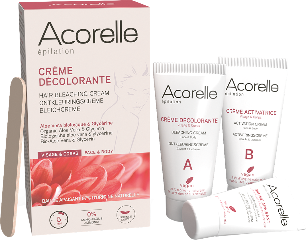 Crema decoloranta piele sensibila cu aloe vera BIO + activator + balsam + 1 spatula Acorelle